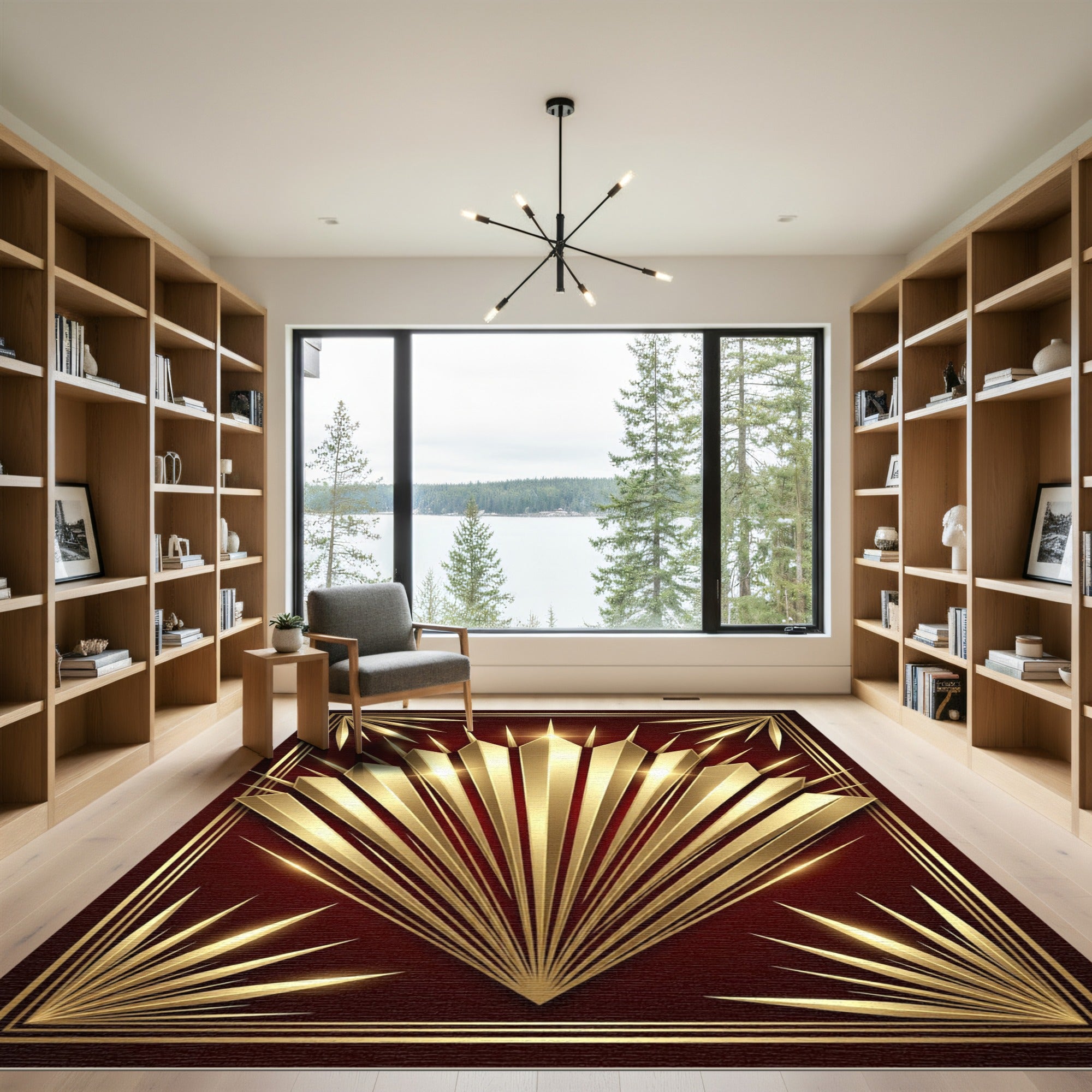 Golden Art Deco Radiant Fan Rug