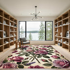 Blushing Rose Floral Botanical Art Rug
