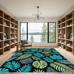 Tropical Fern Leaf Teal Green Rug