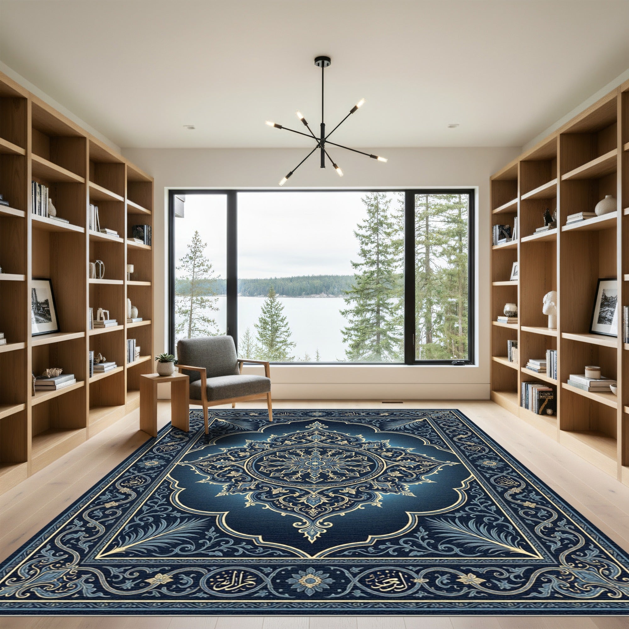 Ornate Midnight Blue Floral Mandala Rug