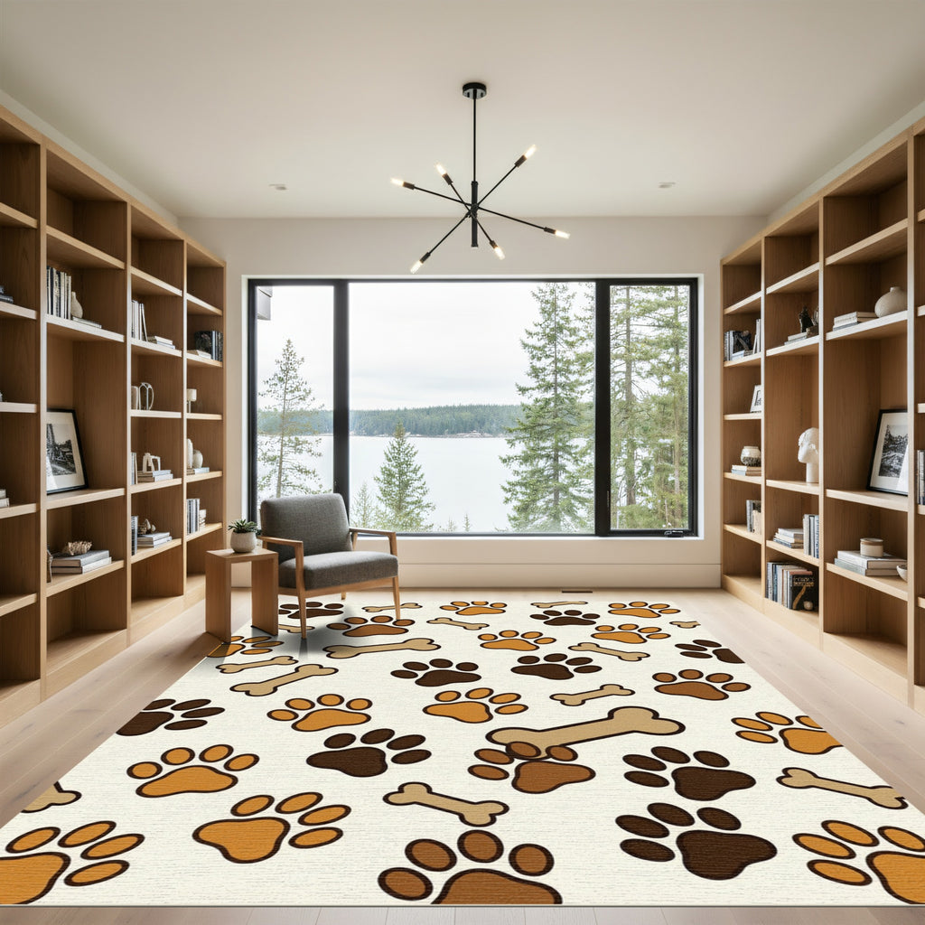 Playful Paw and Bone Neutral Rug