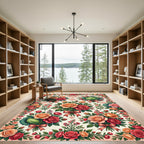 Peach and Crimson Rose Bouquet Tapestry Rug