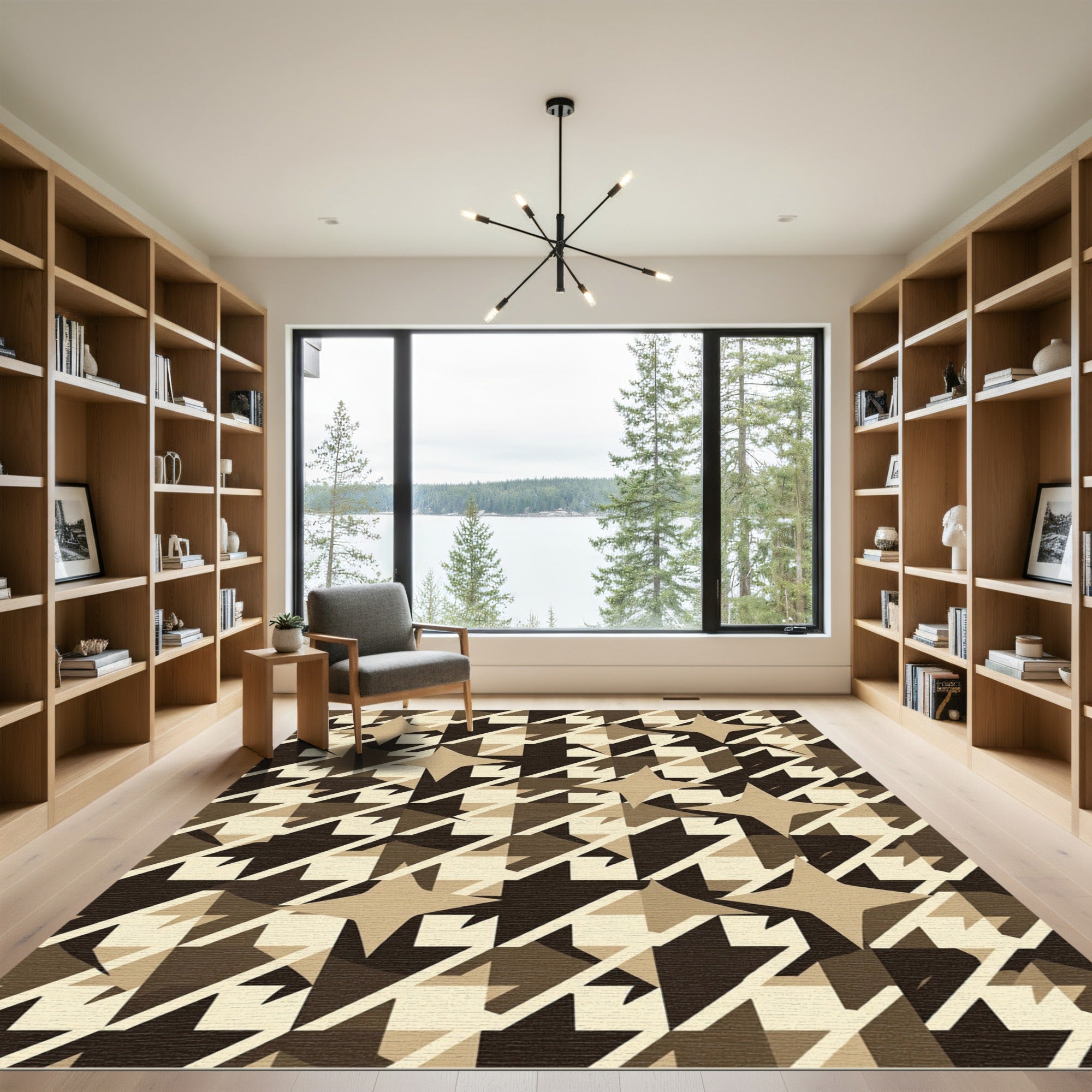 Houndstooth Stars Earth Tone Geometric Rug