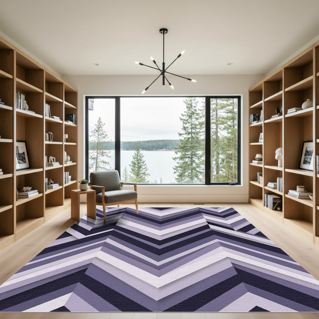 Modern Purple Geometric Chevron Art Rug
