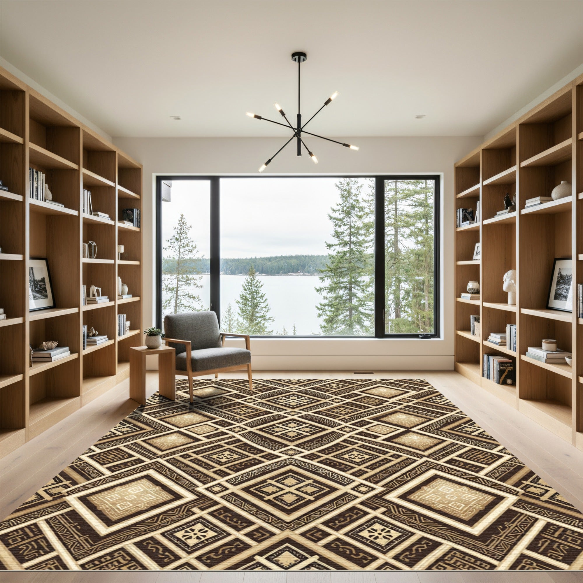 Geometric Earth Tone Diamond Lattice Rug