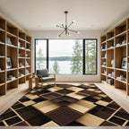 Geometric Espresso and Cream Layered Blocks Rug