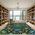 Radiant Blue and Gold Chrysanthemum Medallion Rug