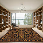 Golden Mandala Floral Geometric Dark Onyx Rug