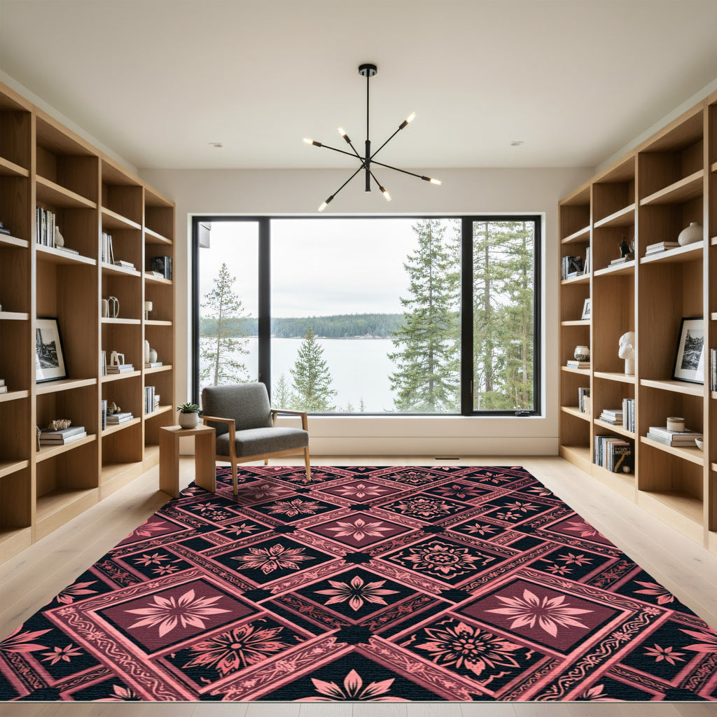 Rose Gold Floral Tile Mosaic Rug