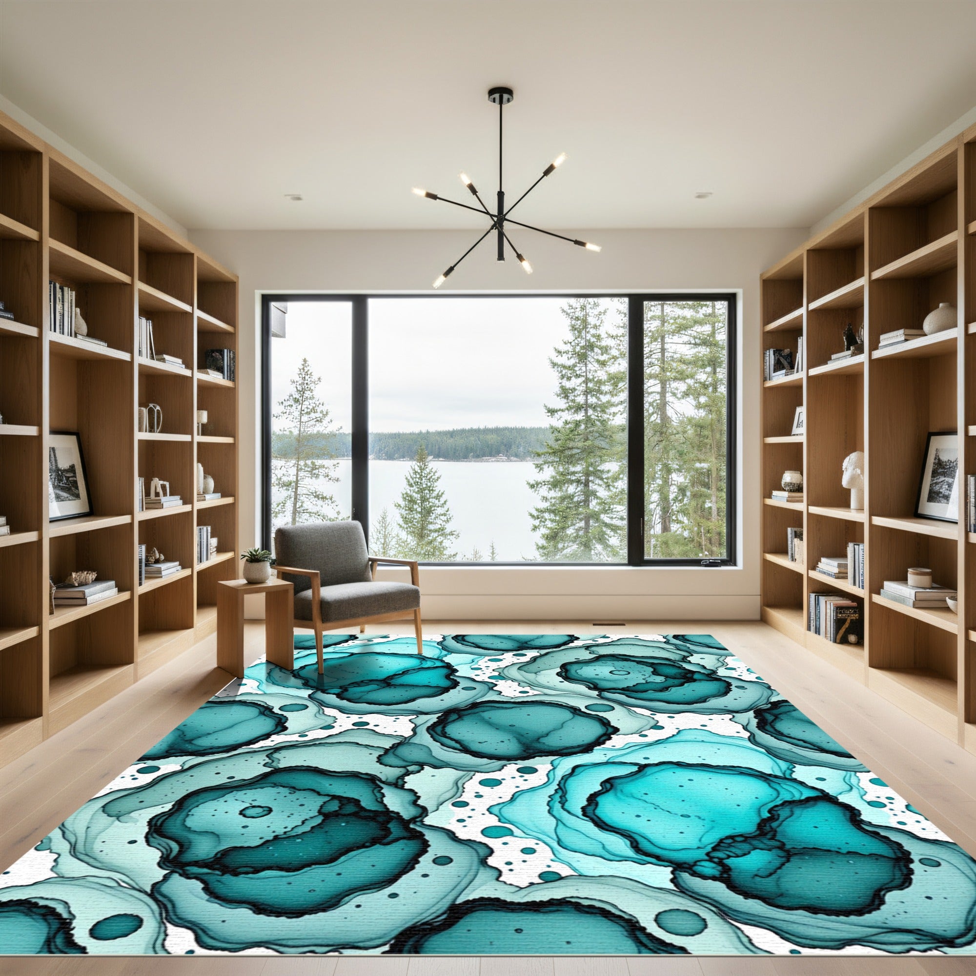 Teal Abstract Alcohol Ink Swirl Rug