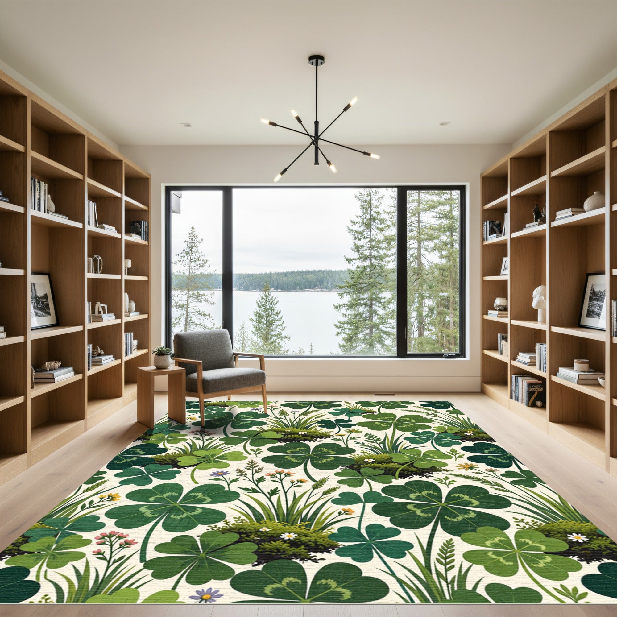 Lush Green Four Leaf Clover Botanical Rug