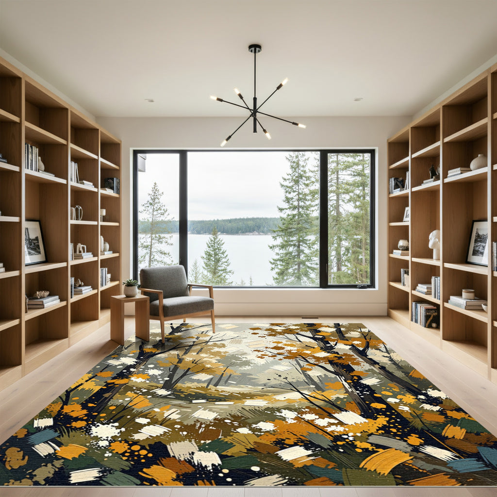 Autumn Forest Brushstroke Swirl Rug