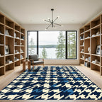 Navy Blue Cream Houndstooth Geometric Rug