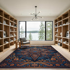 Ornate Teal and Gold Paisley Star Rug