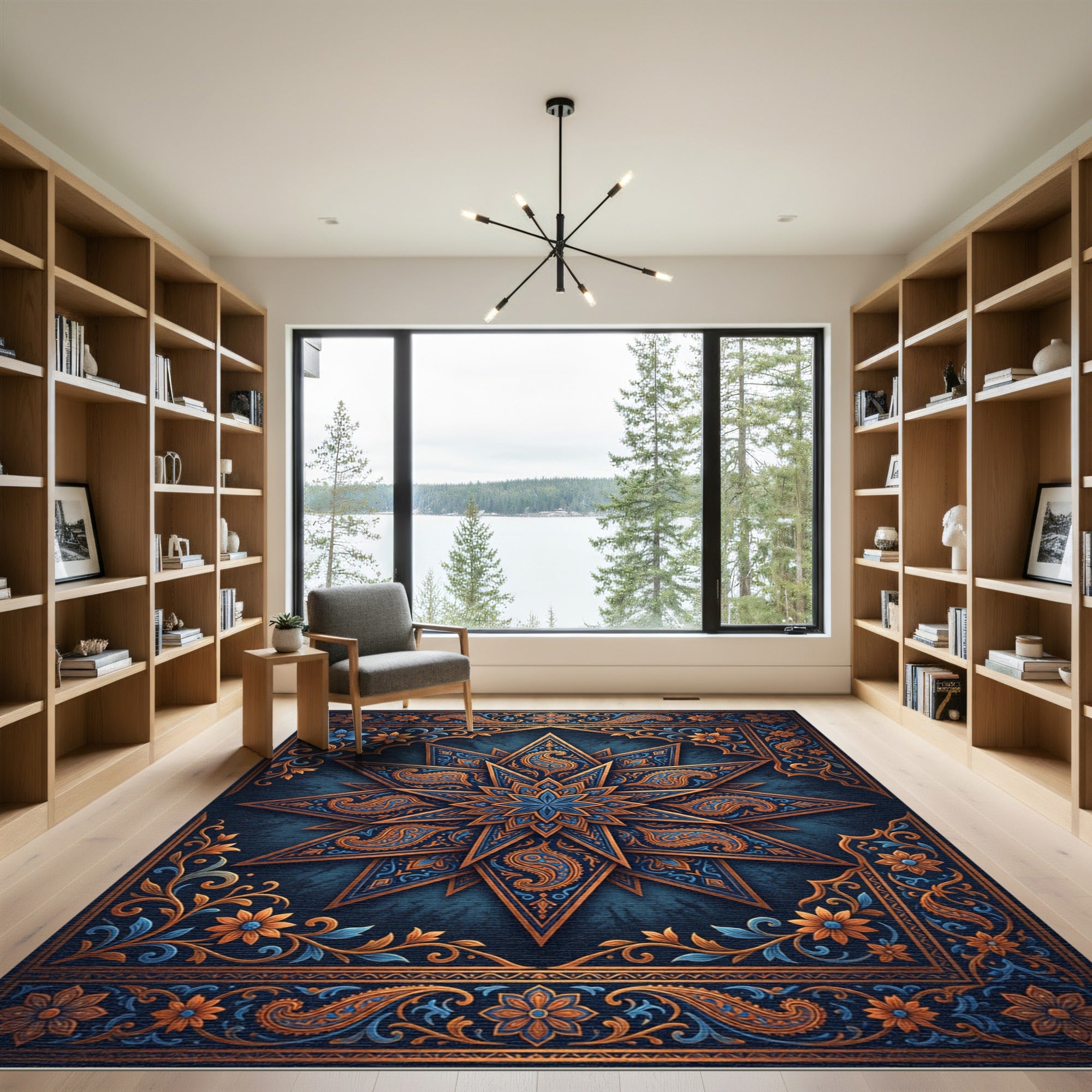 Ornate Teal and Gold Paisley Star Rug