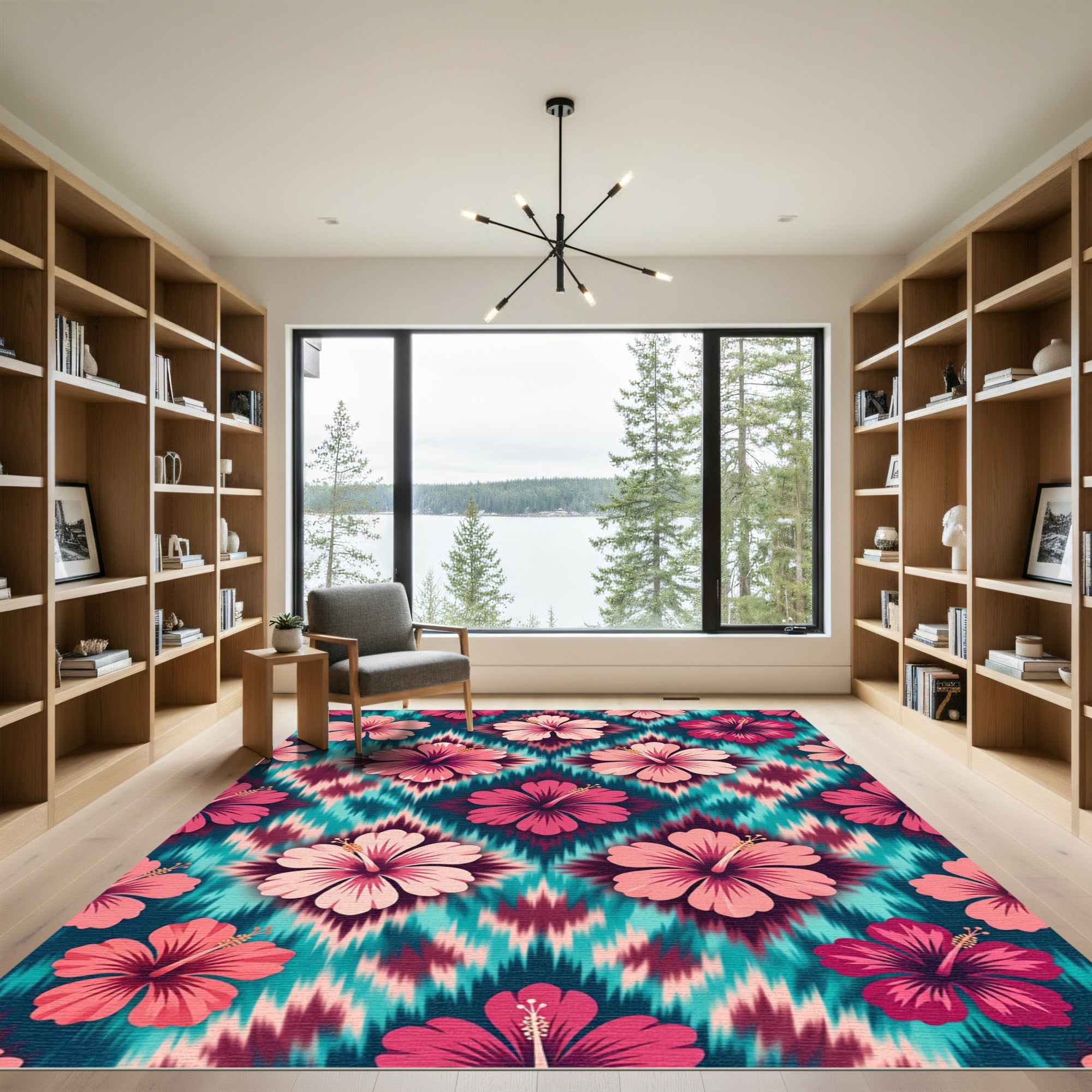 Vibrant Pink Hibiscus Ikat Rug