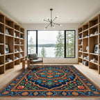Deep Blue Pomegranate Floral Medallion Rug