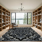 Ornate Silver Acanthus Leaf Scroll Rug