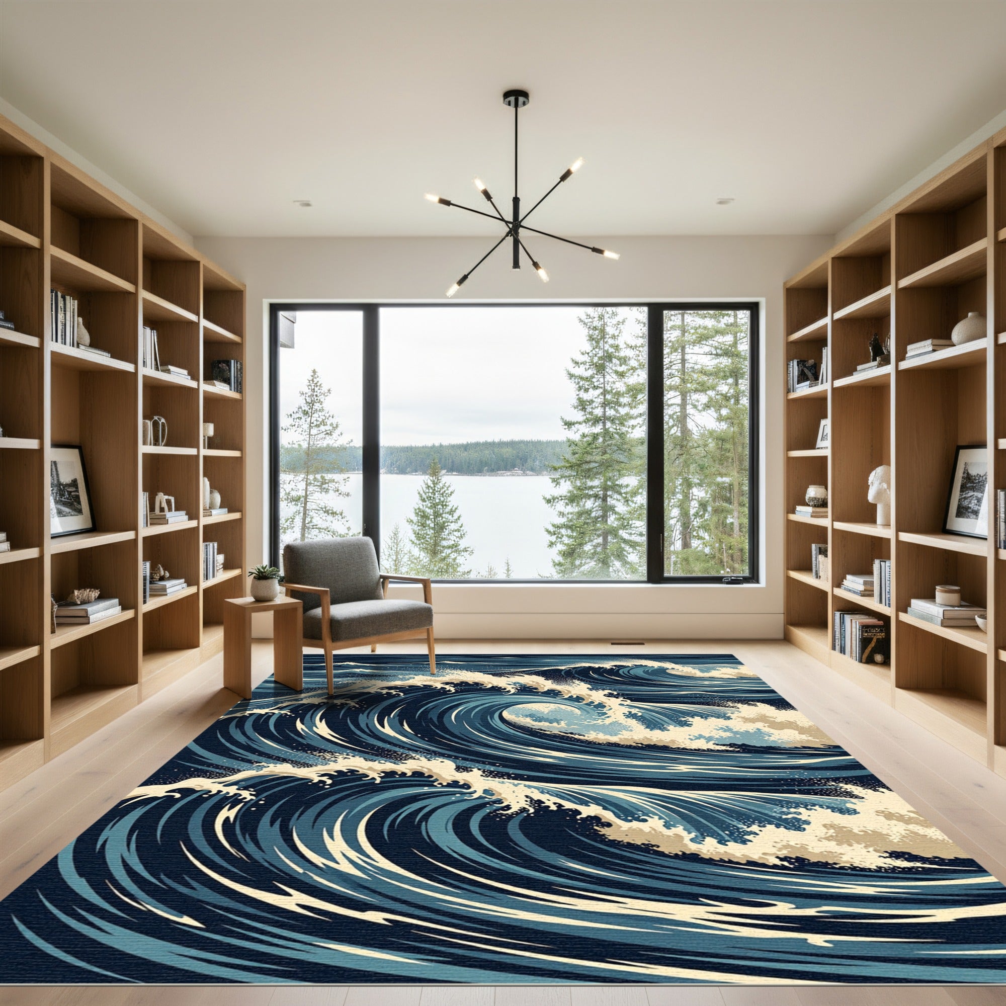 Deep Blue Ocean Swirl Wave Rug