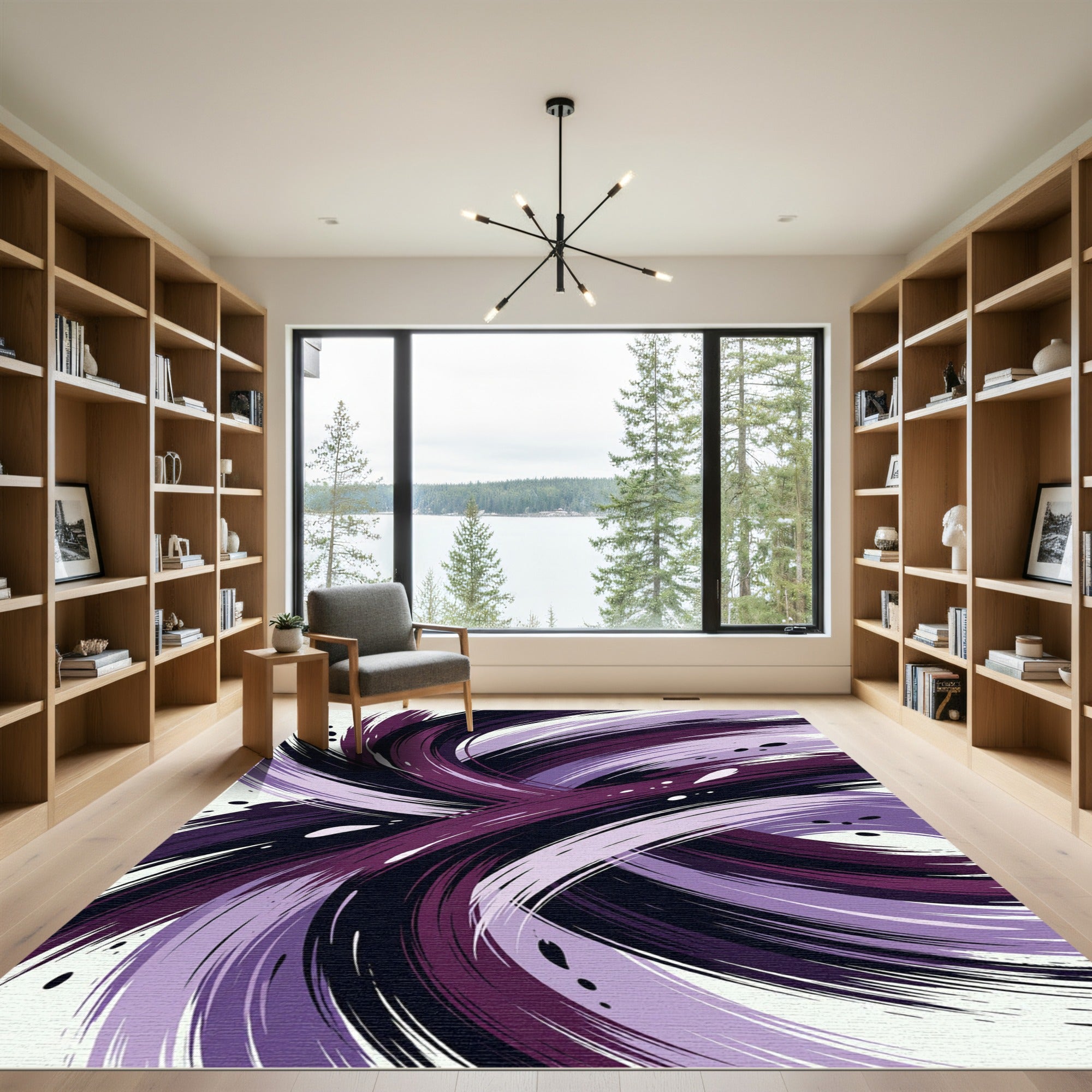 Abstract Plum and Violet Swirling Curves Rug