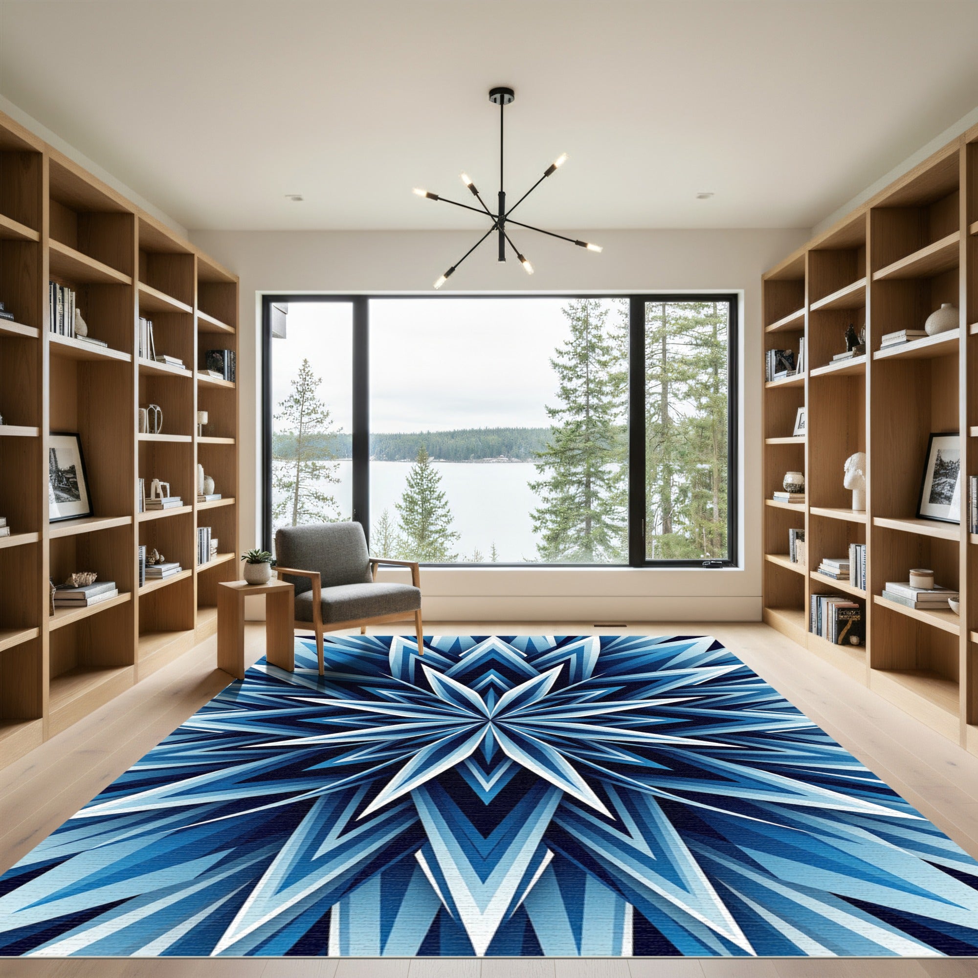 Celestial Midnight Blue Geometric Star Rug
