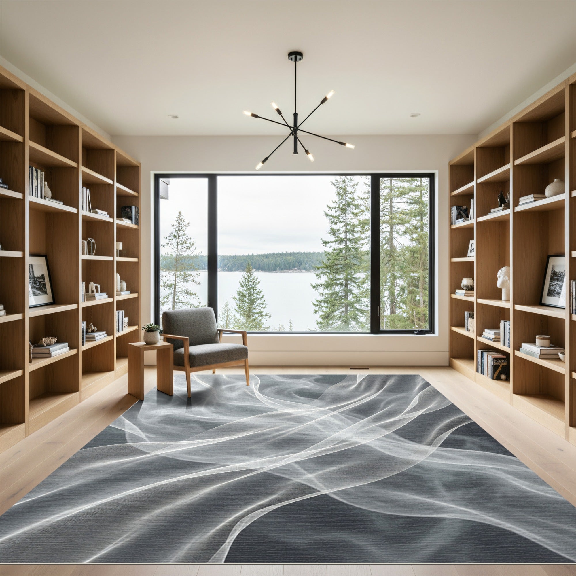 Ethereal White Abstract Flowing Wave Rug
