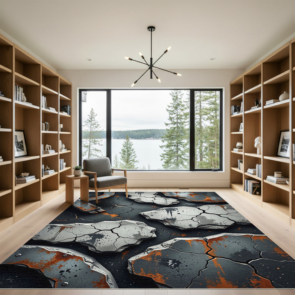 Industrial Cracked Concrete Steel Oxide Floor Rug