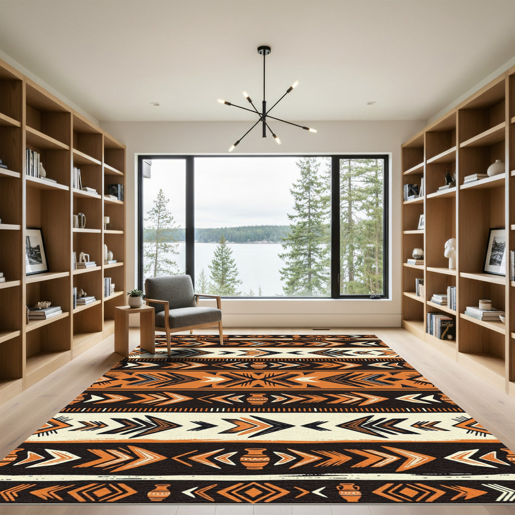 Rustic Orange Black Tribal Arrow Rug