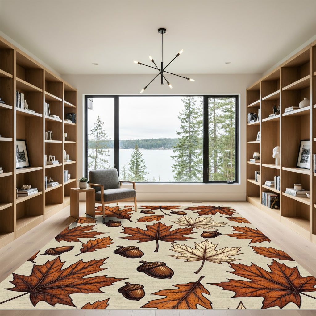 Autumnal Oak Leaf and Acorn Illustration Rug