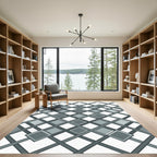 Sophisticated Slate Gray Geometric Diamond Grid Rug