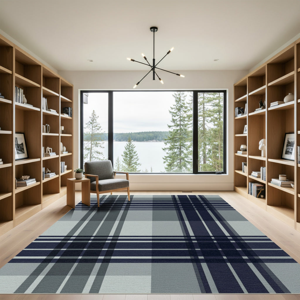 Classic Charcoal And Slate Plaid Rug