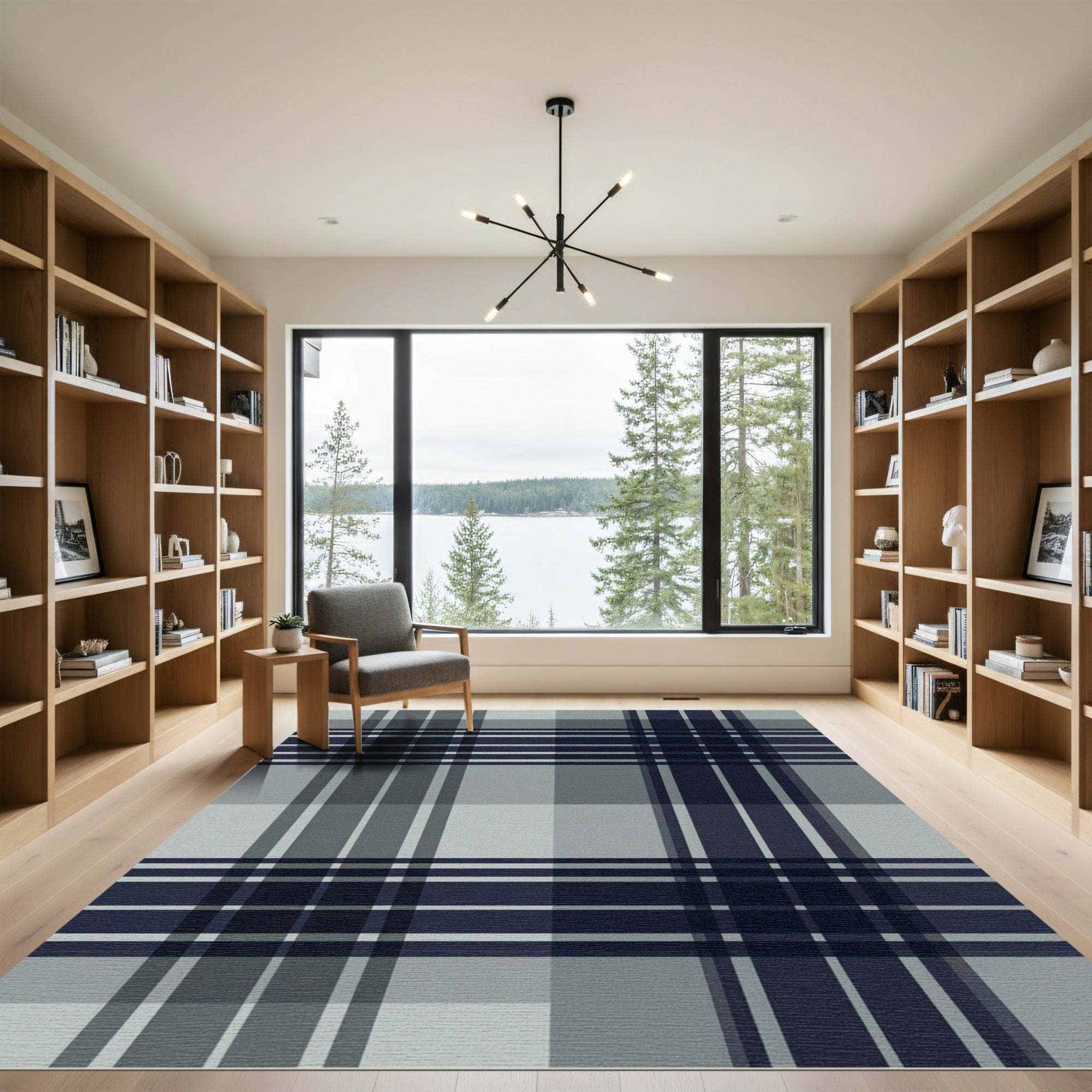 Classic Charcoal And Slate Plaid Rug