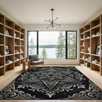 Ornate Black Silver Star Mandala Rug