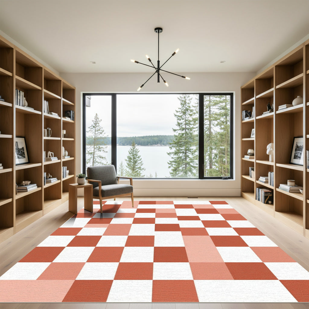 Modern Terracotta Tonal Pixel Block Rug
