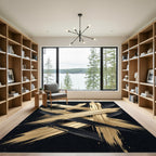 Modern Gold and Black Abstract Stroke Rug
