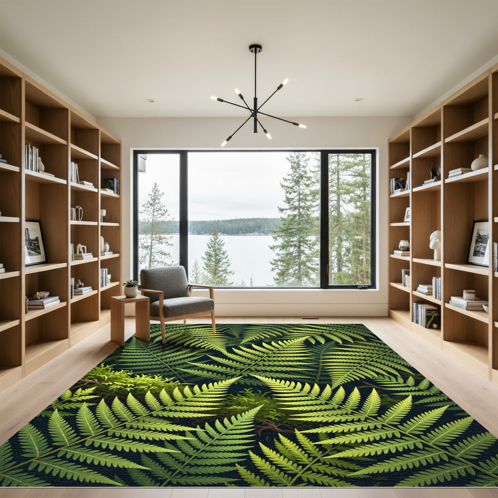 Lush Green Fern Foliage Abstract Rug