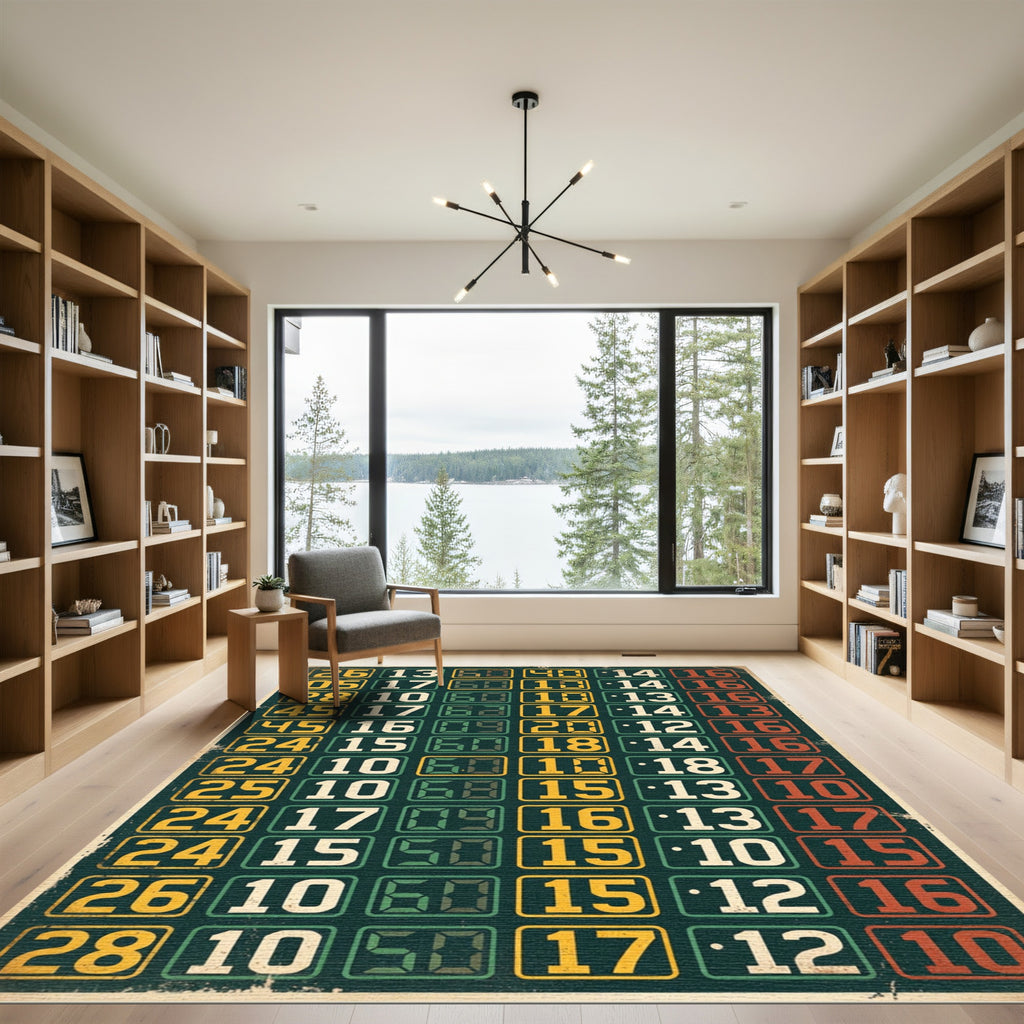 Retro Digital Clock Number Grid Wall-Art Rug