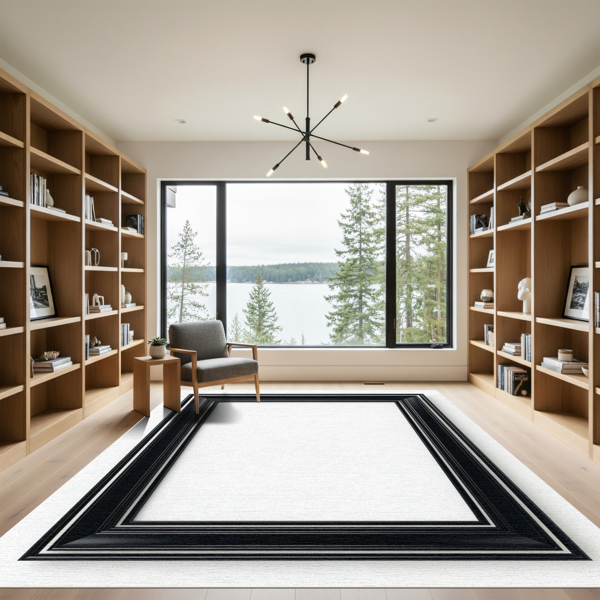 Black Elegant Beveled Edge Frame Rug