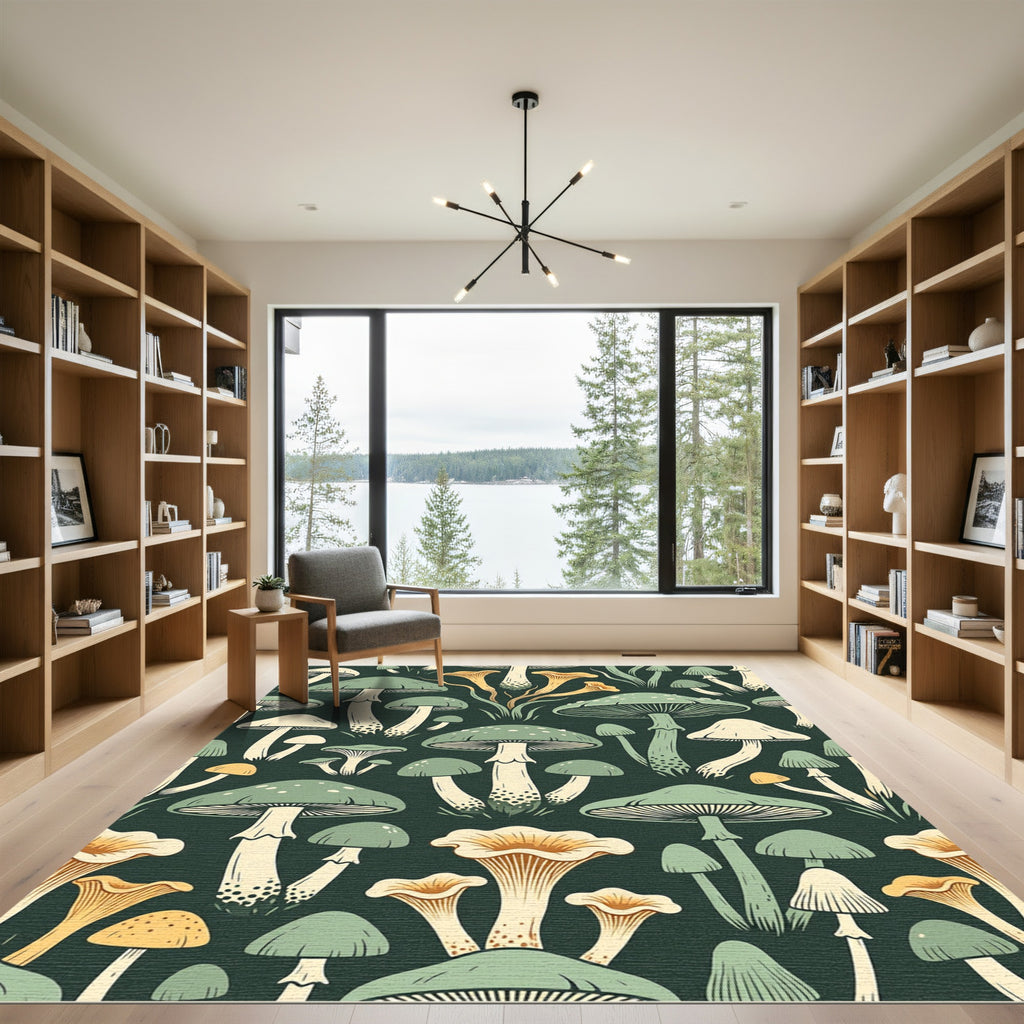Enchanted Forest Mushroom Botanical Illustration Rug