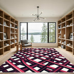 Modern Magenta Intersecting Linear Grid Rug