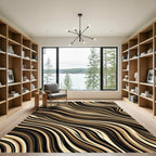 Earthy Wavy Brown Fluid Stripe Rug