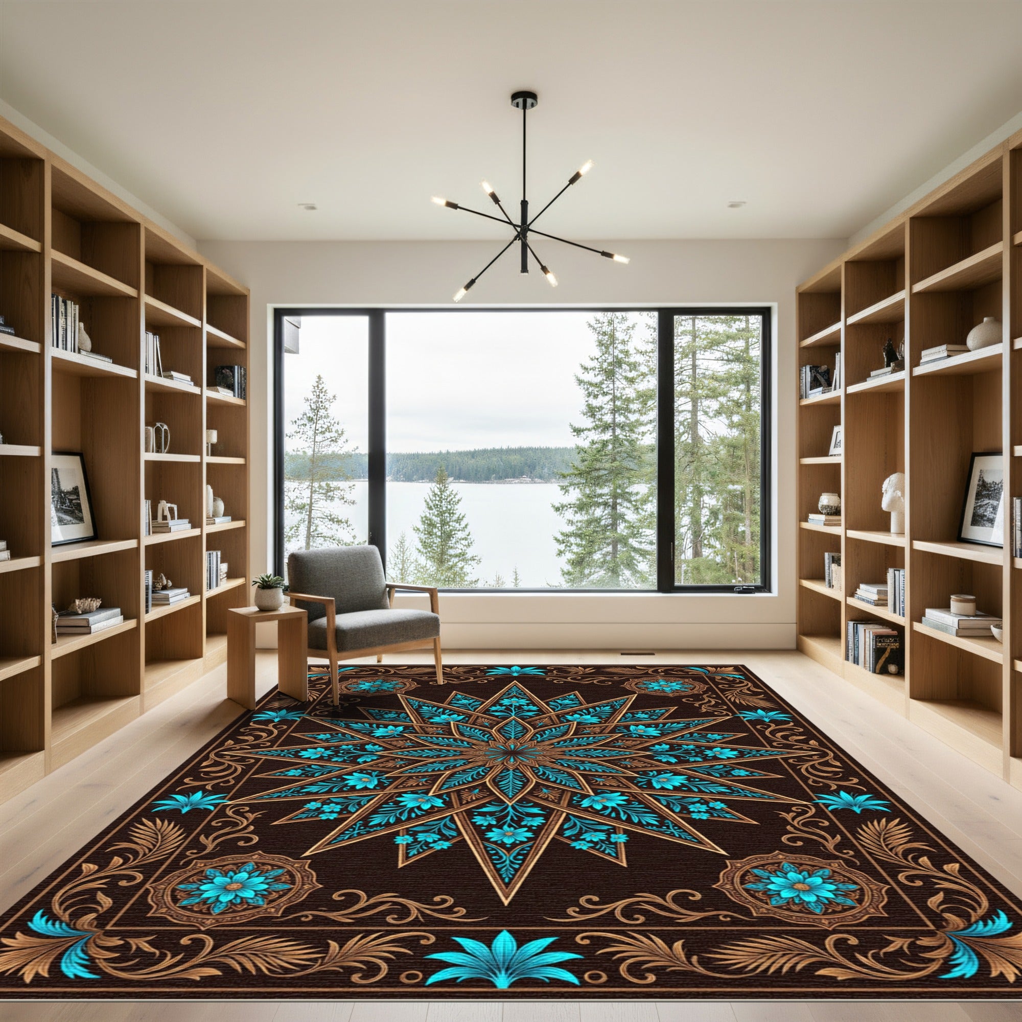 Celestial Teal Starburst Filigree Rug