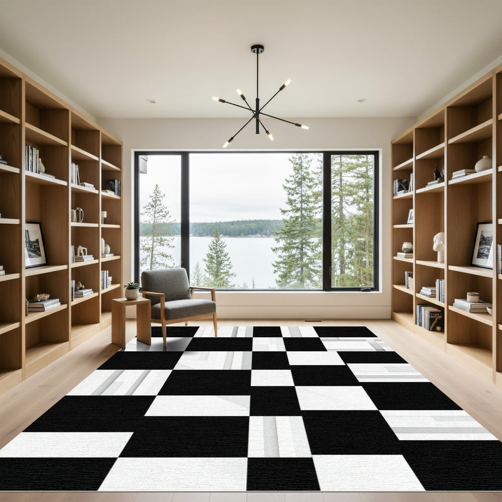 Monochromatic Geometric Checkered Abstract Rug