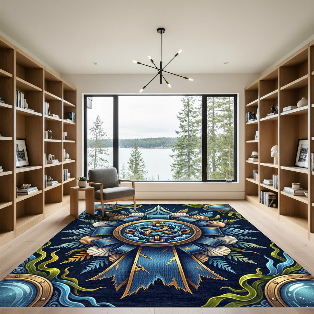 Marine Nautical Knot Shell Fern Medallion Rug