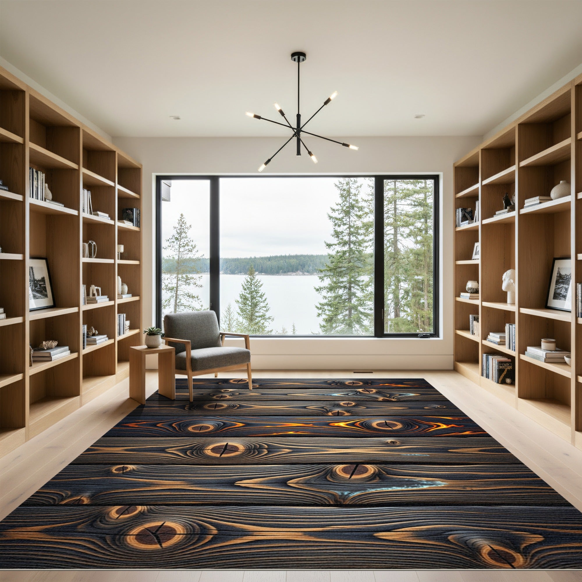 Striated Wood Grain Fire Accents Rug
