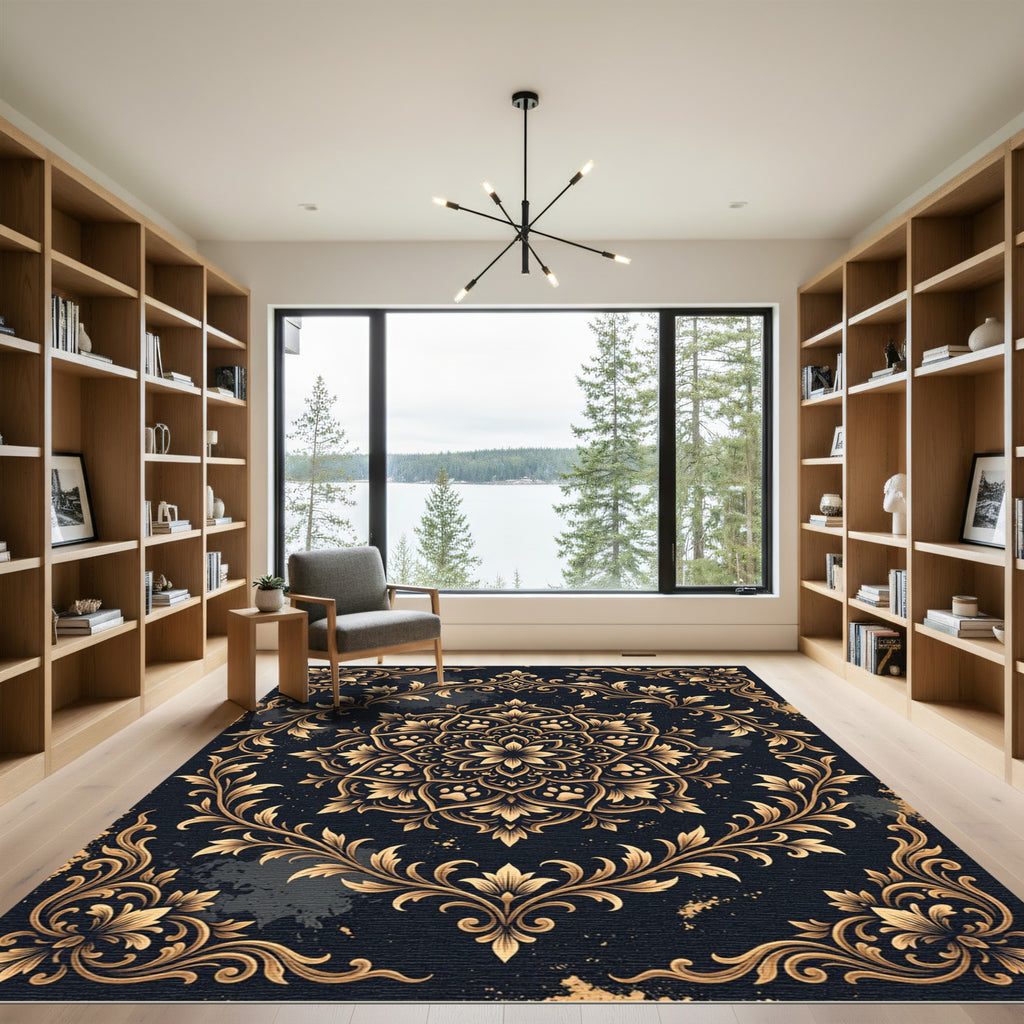 Elegant Gold Paw Flower Medallion Rug