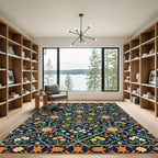 Navy Floral Lattice with Turtle Border Rug