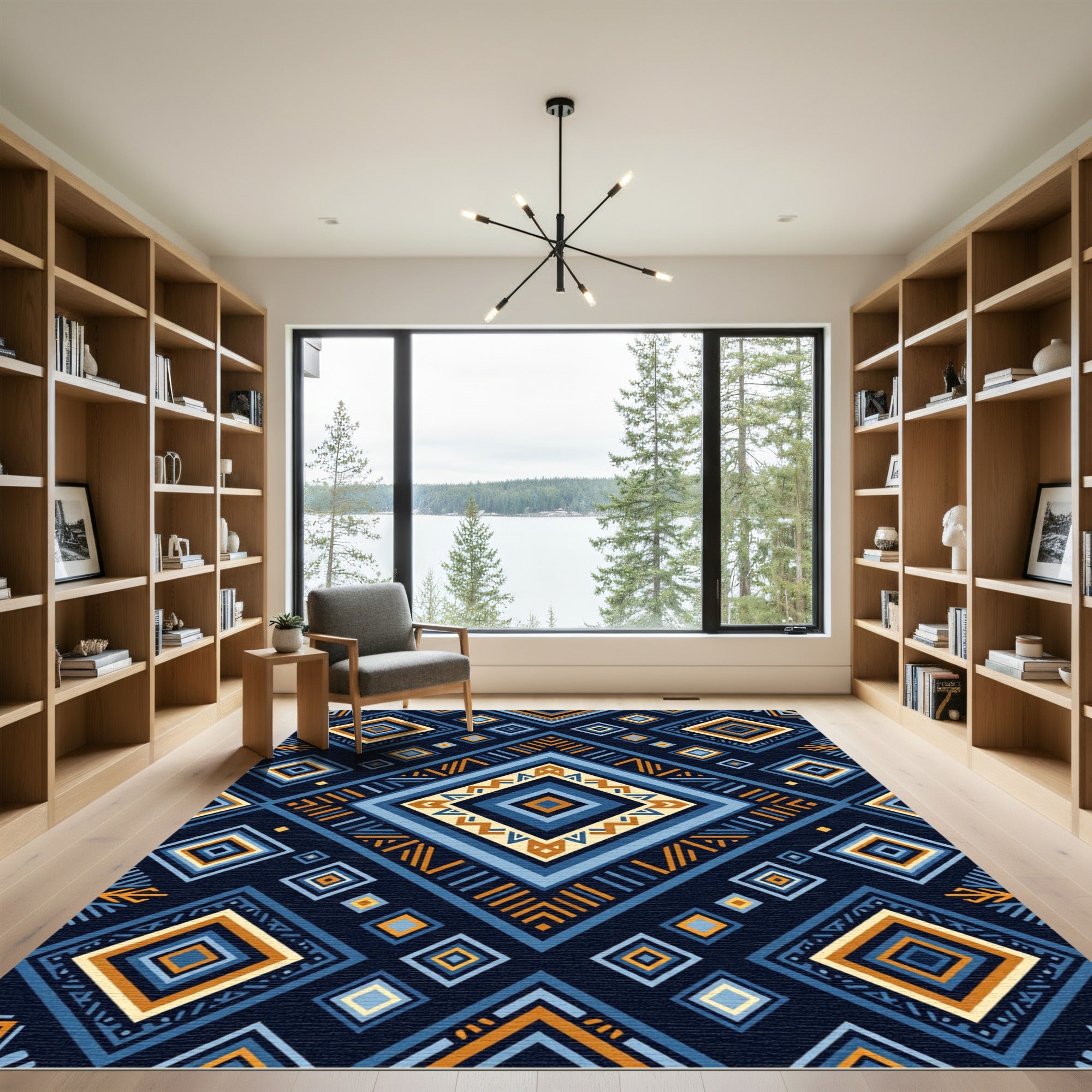 Navajo Blue Geometric Diamond Rug