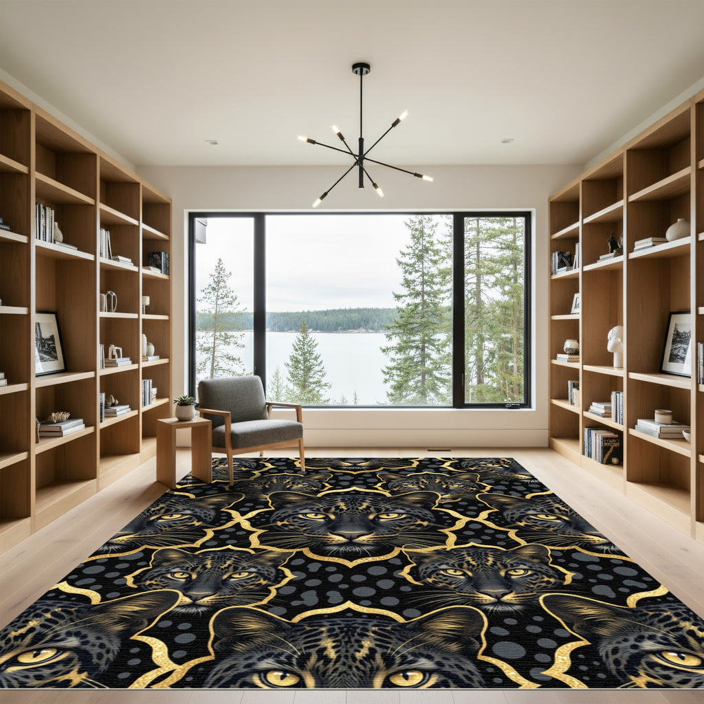 Black Leopard Gold Arabesque Repeat Rug