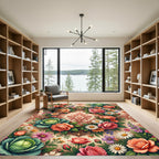 Elegant Victorian Rose and Cabbage Bouquet Rug